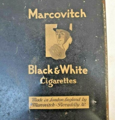 Vintage Old Antique Marcovitch Black & White Cigarettes Litho. Tin Box  London
