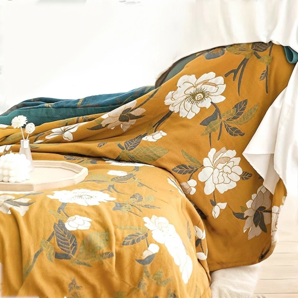 NEW Anthropologie Boho Orange Teal Floral Queen Blanket Bedspread Quilt 80 x 90 - Image 3 of 4