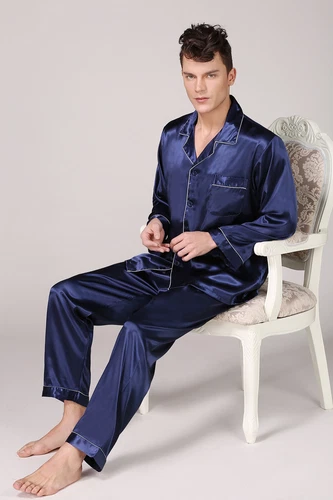 Men's Silk Satin Pajamas Pyjamas Set Long Sleeve Sleepwear Pijama Nightwear - Bild 23 von 50