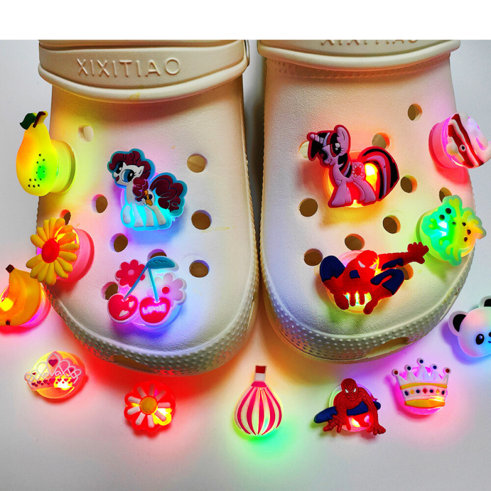 Mixed 50Pcs Croc Flash Lights Cartoon Shoes Charms Jibbitz Decor DIY