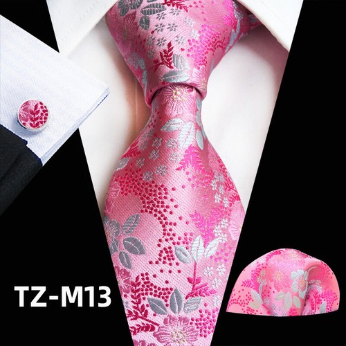 Men's Silk Tie Red Blue Black Wedding Necktie Paisley Solid Ties Hanky Set* - Picture 19 of 43