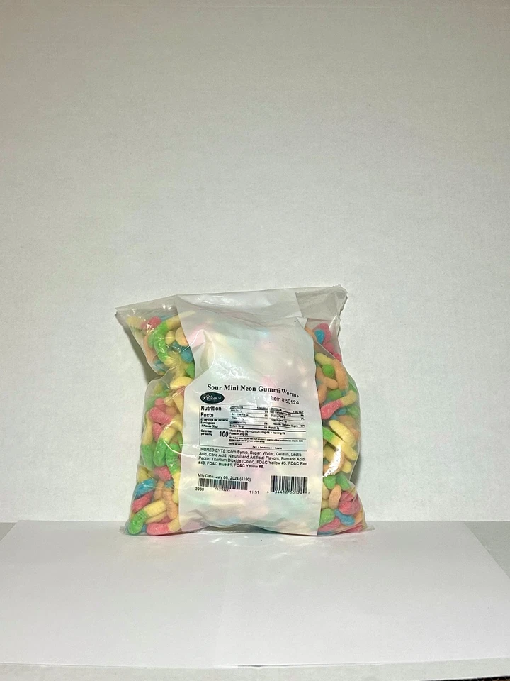 Mini caramelo gomoso Sour Neon 8 oz 1 lb 2 lb 3 lb 4 lb 4,5 lb bolsa gusanos frescos Foto 2 de 4