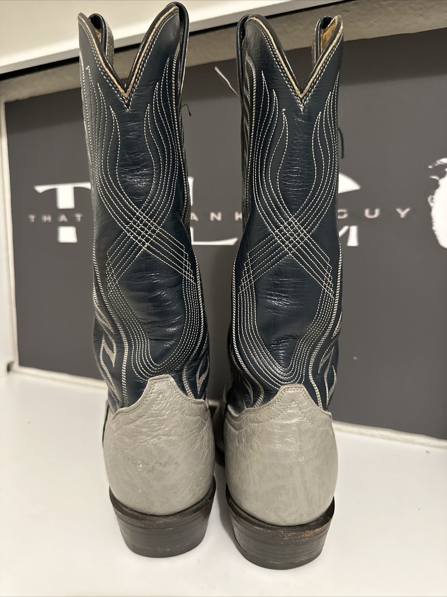 Tony Lama Men's VTG 8056 Size 8B Gray Label Blue Leather