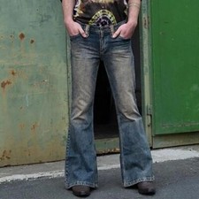 Really Punk Retro Men Bell Bottom Jeans Slim Flared Denim Pants 60s 70s Trousers