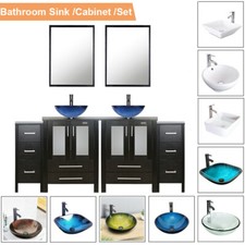72" Black Bathroom Vanity Set Cabinet Vessel Glass/Ceramic Sink Combo No Mirror