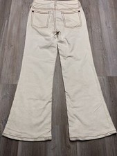 Luxe Womens White Stretch Jeans Wide Leg Flare Size 0 Thick Stitch Made in USA