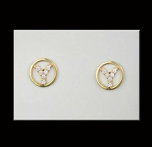 Solid 14k Gold Round Initial Letters CZ Stud Screw Back Earrings Name Earrings - Picture 26 of 27