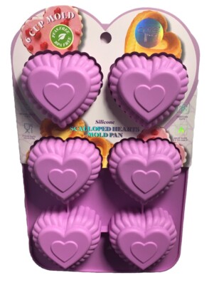 CIROA SCALLOPED HEARTS SILICONE BAKING MOLD PAN PURPLE VALENTINES NWT
