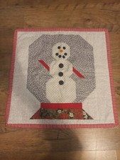 Handmade Winter Snowman Quilt Patchwork Wall hanging 20 20" Button Accents EUC