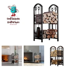 Fireplace Firewood Log Rack 5-Piece Storage Logs Holder with Tools Set with 4...