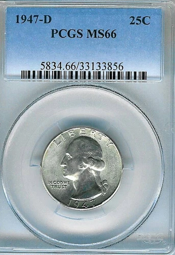 1947-D Washington Quarter : PCGS MS66 Blazing White