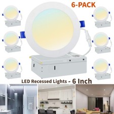 6PCS/Set 6 Inch 3CCT Ultra-Thin LED Recessed Ceiling Light with Junction Box 12W