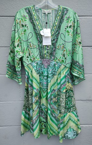 Hale Bob Quincy Dress 100% Silk Abstract Floral Design Mint Green Size M NWT - Picture 4 of 8