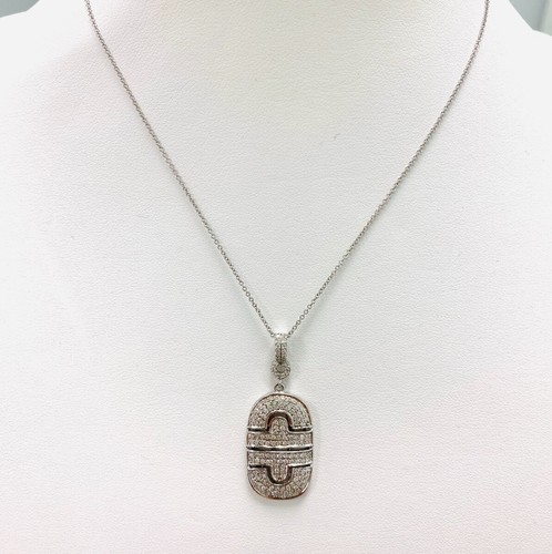 0.80 Ct Diamond Iced Out Mini Dog Tag Pendant Necklace 14k White Gold 16" Chain - Picture 4 of 5