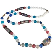 Vintage Glass Bead Necklace  Dichroitic Glass Beads Murano Style Nordstrom 30 "
