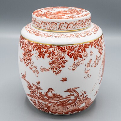 Royal Crown Derby Red Aves Medium Ginger Jar 7'' 2nd Quality - FREE USA SHIPPING