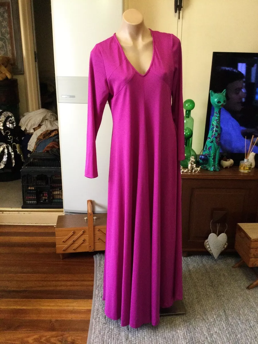 Beautiful Vintage 70 s 80 s MAURICE Fuchsia Pink Maxi Dress long Sleeves size 16 eBay