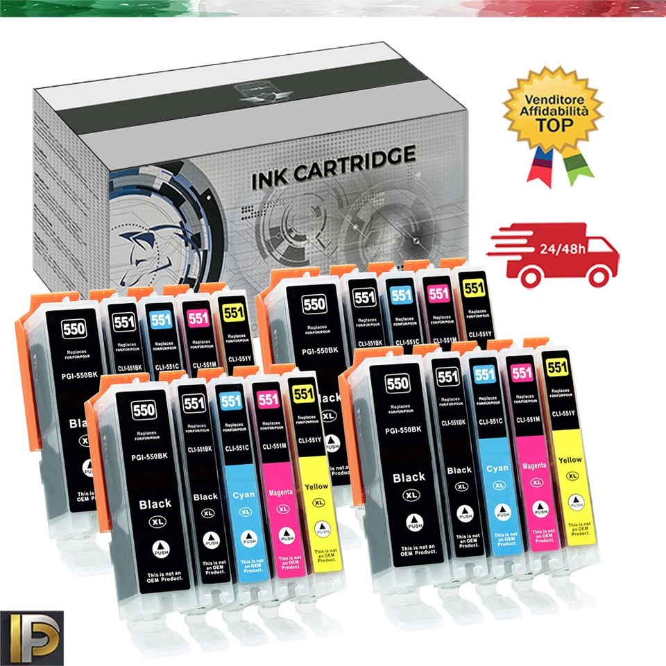 PILOGICO 20 CARTUCCE PGI-550 CLI-551 PER CANON PIXMA MX725 MX925 MG5450 MG5550 MG5650