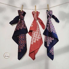 Natural Plant-Dyed Cotton Bandana, Indigo & Kakishibu Persimmon Shibori Scarf