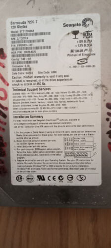 Seagate barracuda ST3120026A 120GB PATA ATA IDE 3.5 " hard drive tested good 9/2