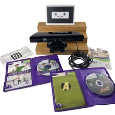 Microsoft Xbox 360 Kinect Motion Sensor Bar NO POWER CORD Black & 2 Games