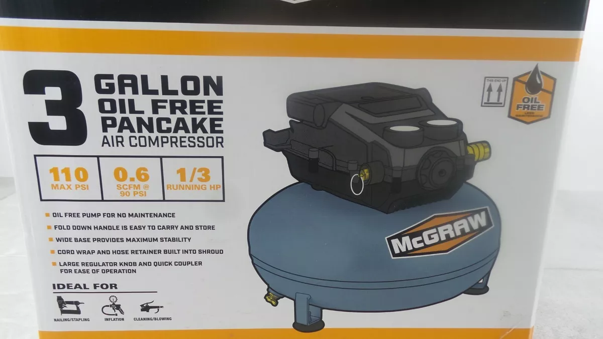 3 Gallon, 1/3 HP, 110 PSI Oil-Free Pancake Air Compressor