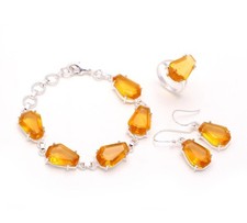 Citrine Gemstone Handmade 925 Sterling Silver Women Jewelry Set Gift For Her