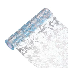 33 Feet Table Runner, Sequin Foil Thin Metallic Table Runner, Sky Blue Silver