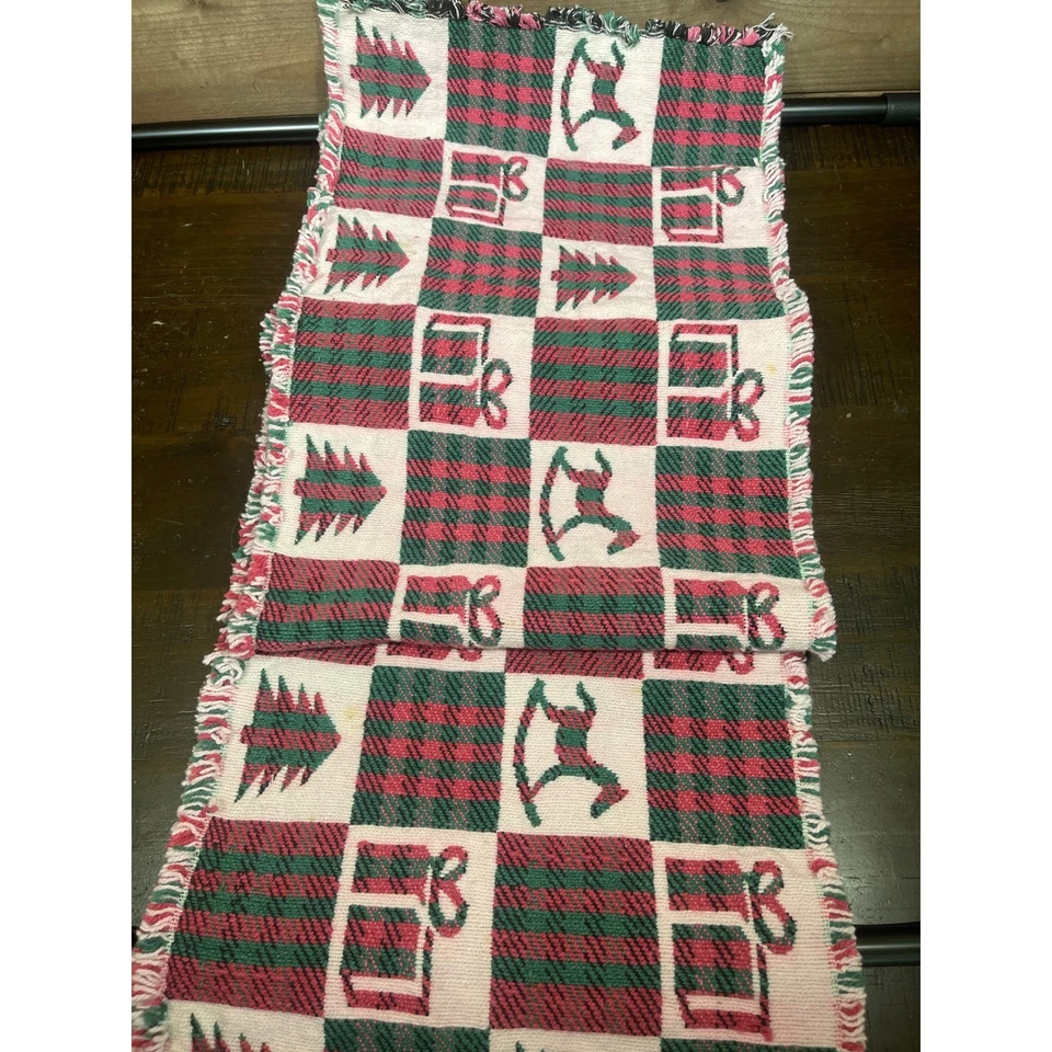 Vintage Christmas Table Runner Plaid Tree Archer Holiday Decor 65" x 12" 2 sided - Image 2 of 3