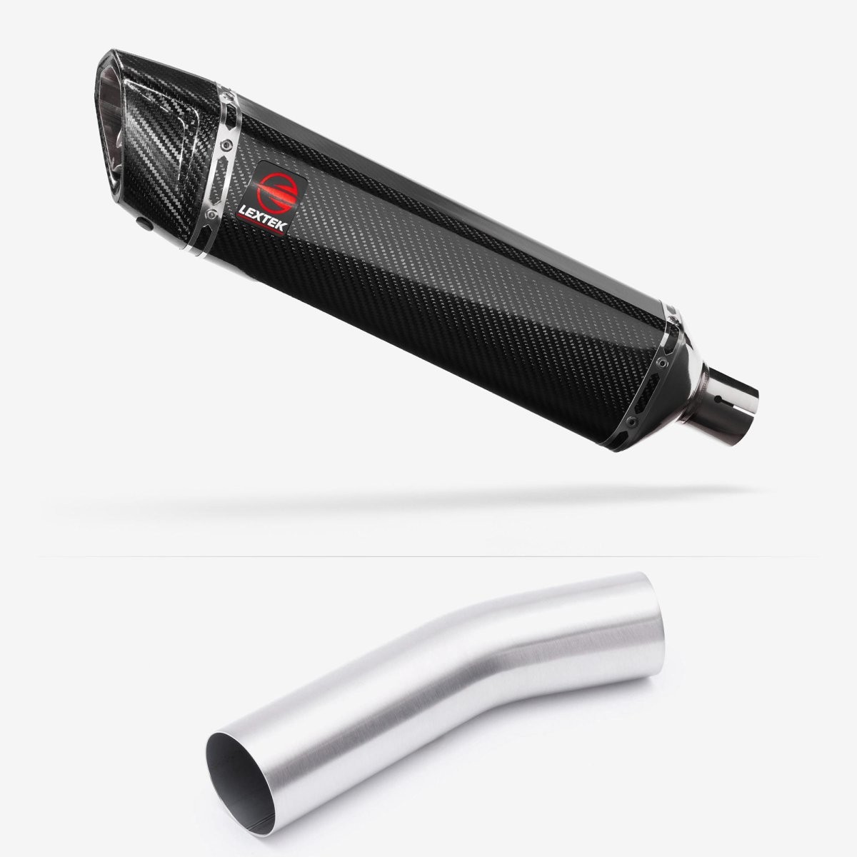 Lextek Carbon Fibre SP7C 400mm Exhaust with Link Pipe Silencer Chrome Polished