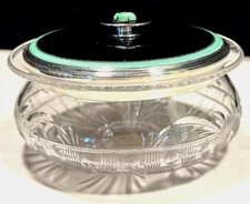 ASPREY & CO 1934 STERLING SILVER GUILLOCHE JADE FINIAL LID CRYSTAL BOWL 4 5/8"