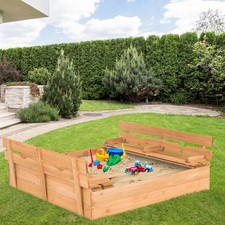 Kids Large Wooden Sandbox with Cover Large Playing Area Solid Wood Play Set