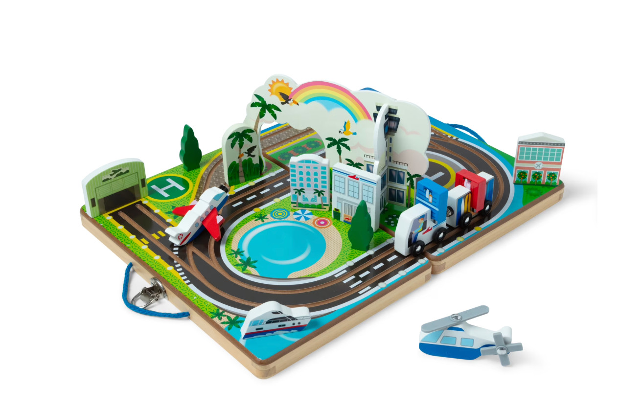 Melissa & Doug Take-Along Airport Play Set, Vehicles, Built-in Tracks