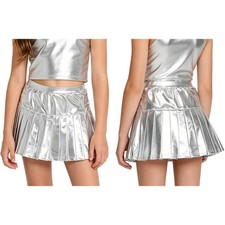 Girls Skirts Dance Pleated Skirt Stage Performance Miniskirt Skater Shiny Jazz