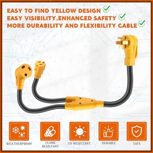 Kanayu RV Y Adapter Power Cord Compatible with NEMA 50 14-50P to TT-30R & 5-15R