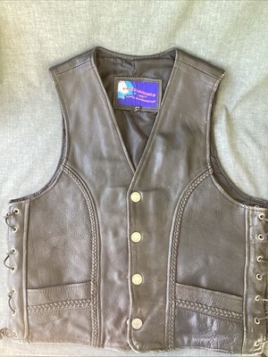 Black LEATHER VEST by Vance Leathers, Buffalo nickel snaps, braided details sz42