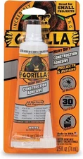 Gorilla 2-Pack Heavy Duty Construction Adhesive, 2.5 Ounce Squeeze Tube, White