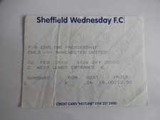 Ticket Stub - SHEFFIELD WEDNESDAY V MANCHESTER UNITED PREMIER LEAGUE - 1999-00