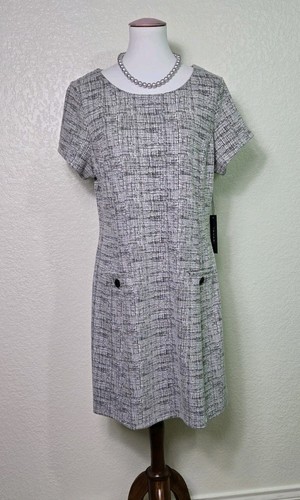 Tahari NWT Chic Black And White Tweed Dress, Size 14 - Picture 1 of 8