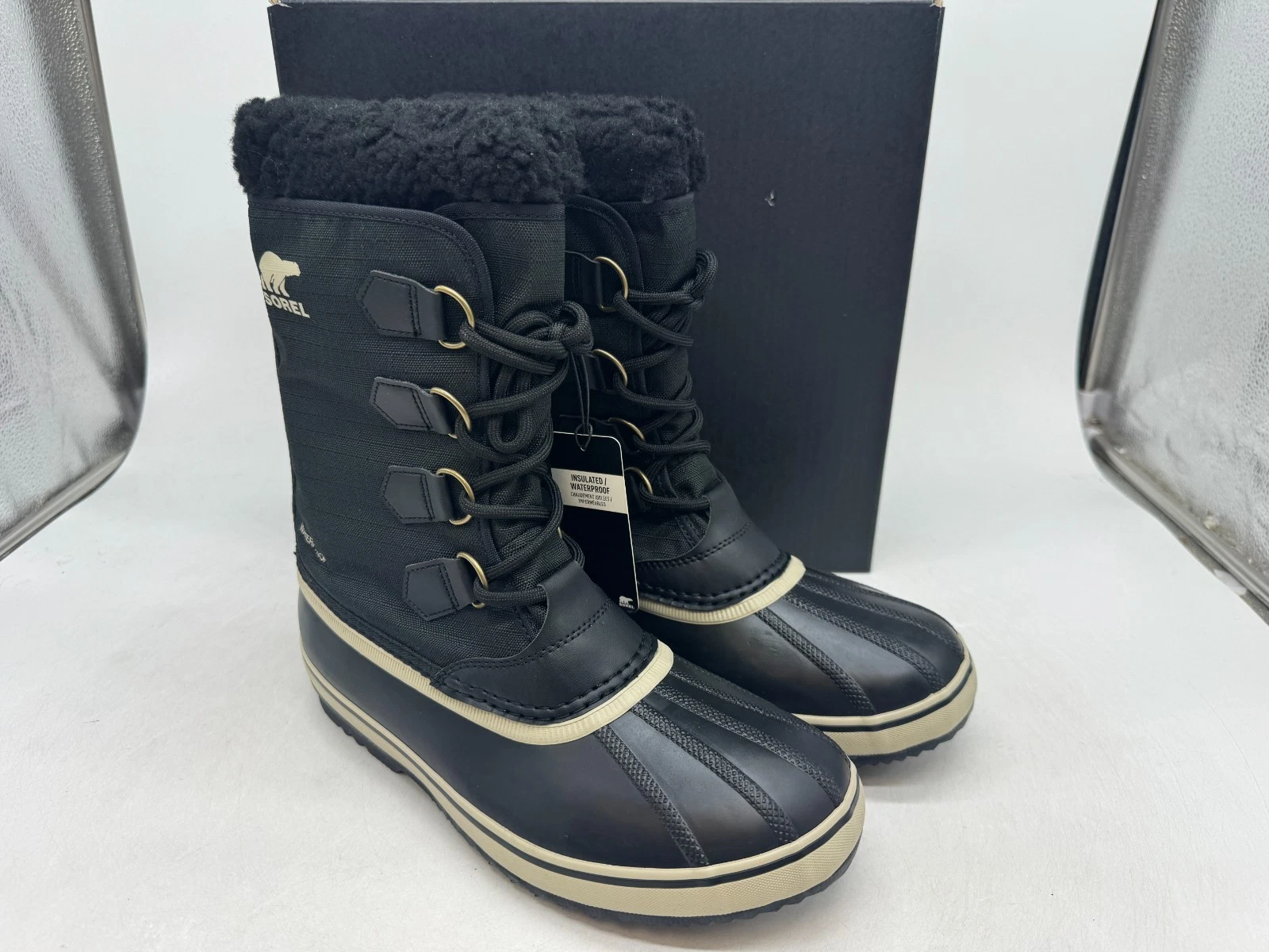 Sorel 1964 Pac Nylon Waterproof Snow Boots Men's Black Lace-Up Winter - 9