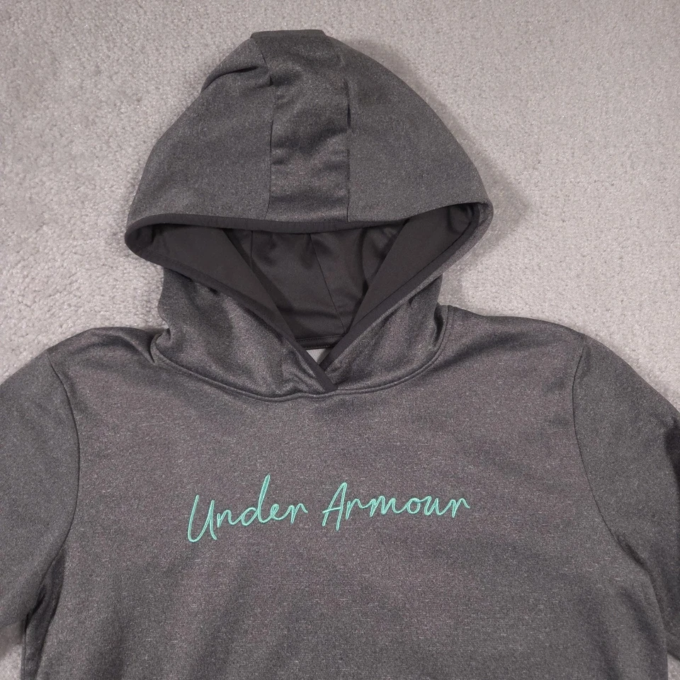 Under Armour Hoodie Womens Small Gray Loose Fit Pullover Script Logo Pocket - Image 3 of 4
