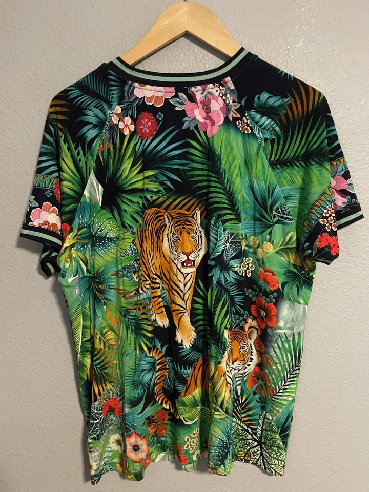 Johnny Was Janie любимый реглан футболка Tigres большой зеленый цветочный Tiger Artsy - Изображение 3 из 4