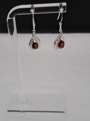 Neu Sterling Silber & Granat Ohrhänger