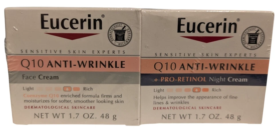 2 Eucerin Q10 Anti Wrinkle Face Cream Moisturizer Bundle Day & Night Formula NEW - Image 2 of 4