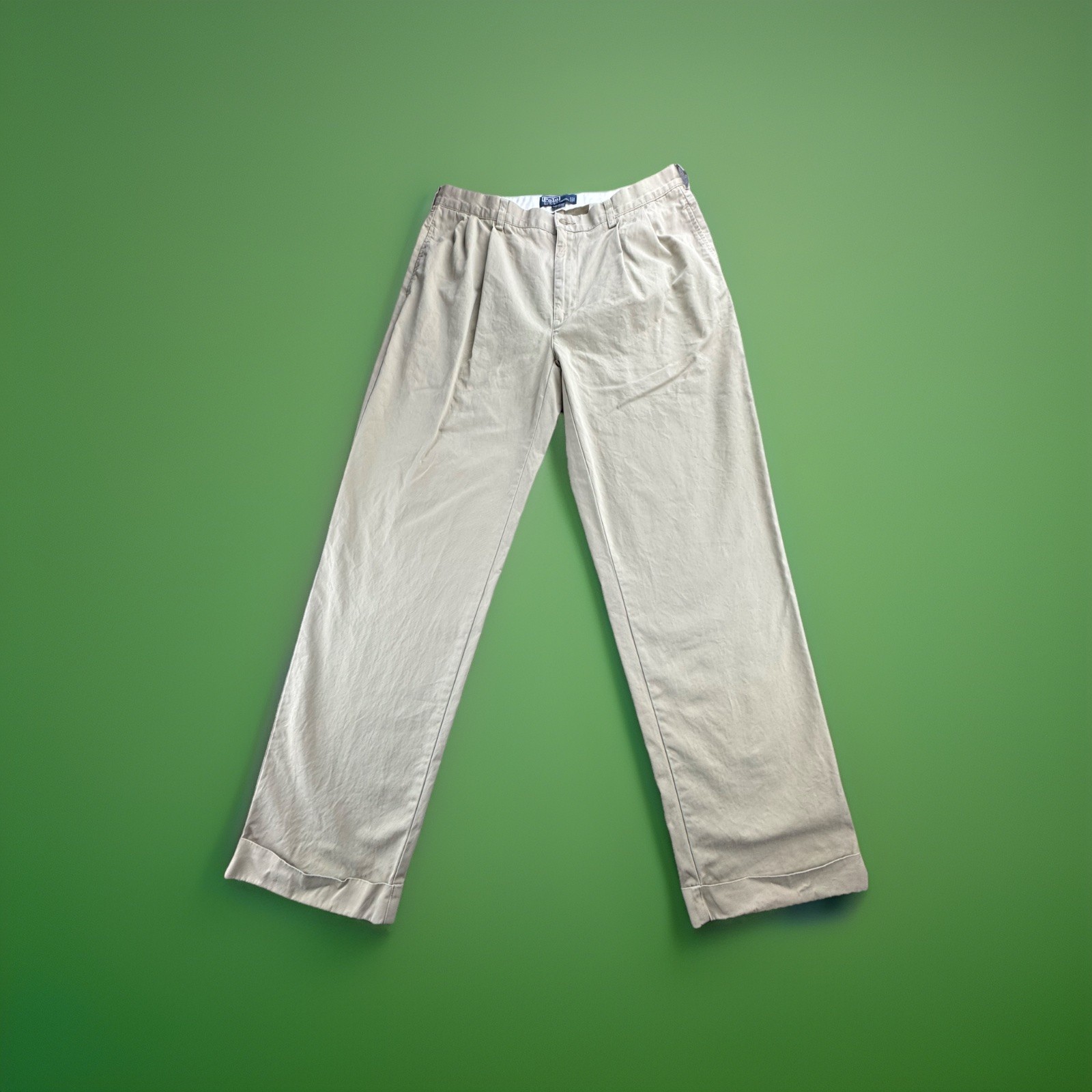 Polo Ralph Lauren Hammond Pants Mens Tag Sz 36X32 (34x32) Khaki Pleated Cuffed