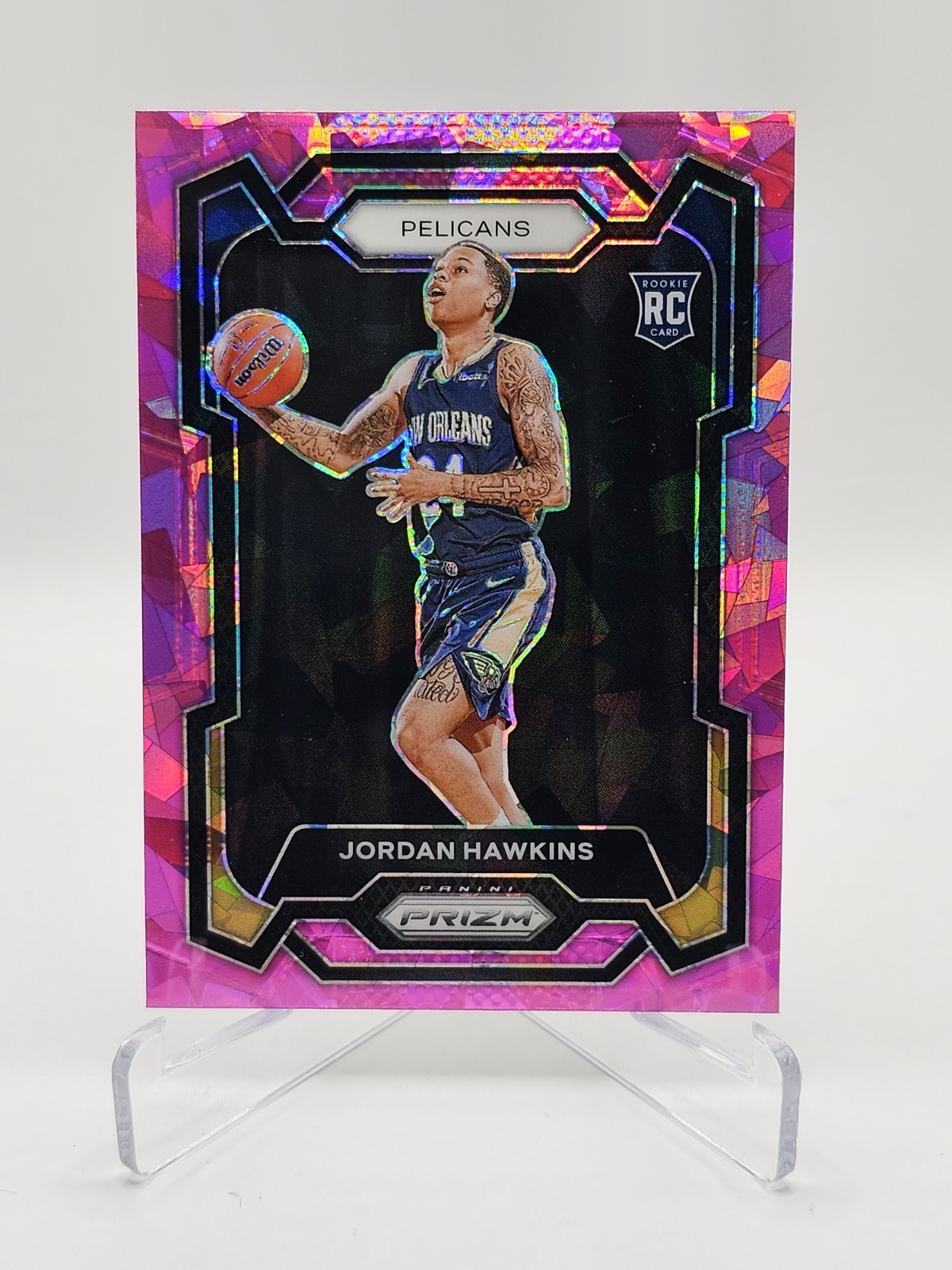 2023-24 Panini Prizm Prizms Pink Ice #130 Jordan Hawkins RC