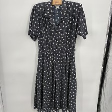 ViNTAGE 80s NAVY BLUE FLORAL COTTAGECORE SECRETARY MiDi SHiRT POCKET DRESS 16 XL