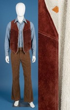 Vintage 1970s Suede Sherpa Lined Mahogany Brown Snap Button Vest Size XL