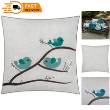 Charming 18x18 Teal and White Bird Applique Throw Pillow Cover for Living Room