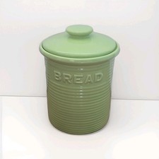 Vintage Ceramic Bread Bin Crock Green 33cm Lid Cottagecore Retro See Description